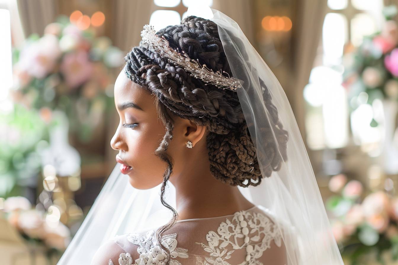 Coiffure mariage avec voile et couronne