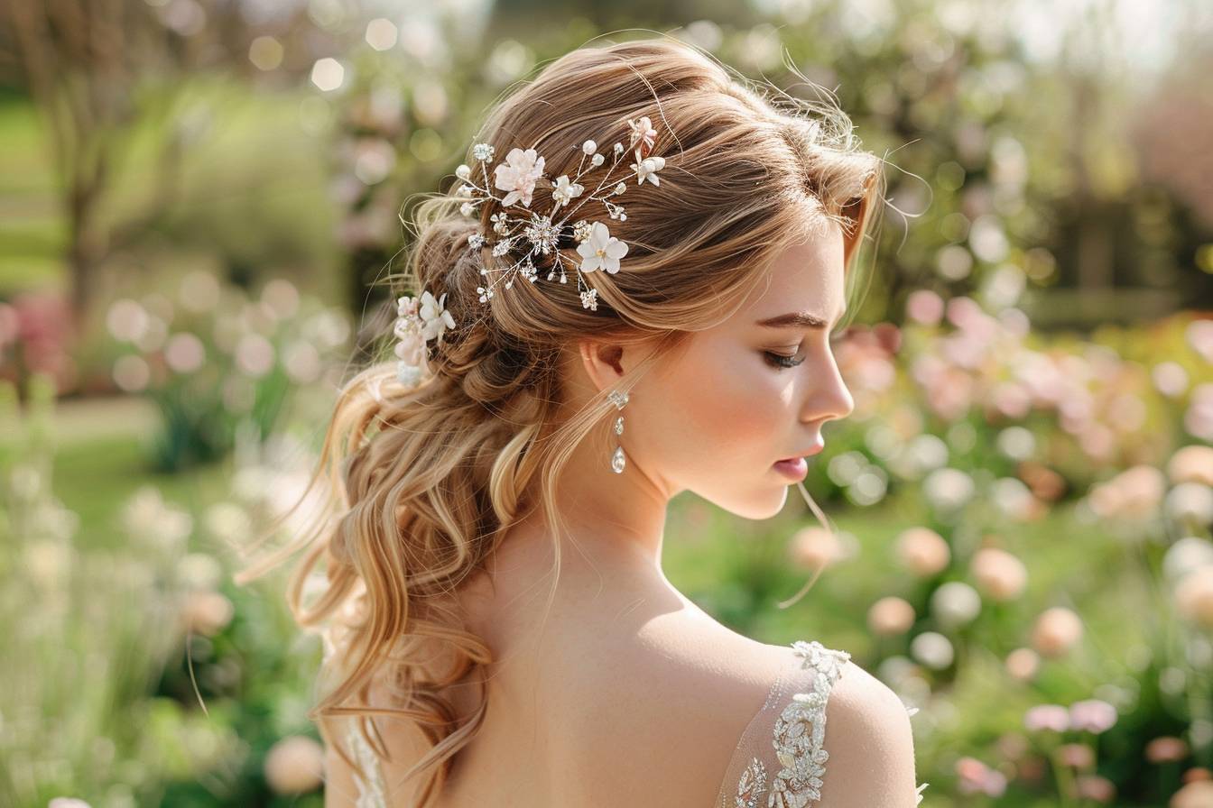 Coiffure mariage cheveux détachés avec accessoires