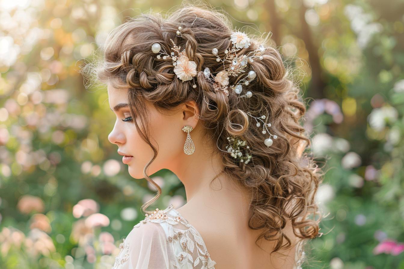 Coiffure mariage pour cheveux longs bouclés